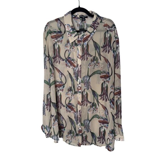 NWT PrettyLittleThing Plus 22 Sheer Floral Button-Up Blouse - Picture 4 of 15